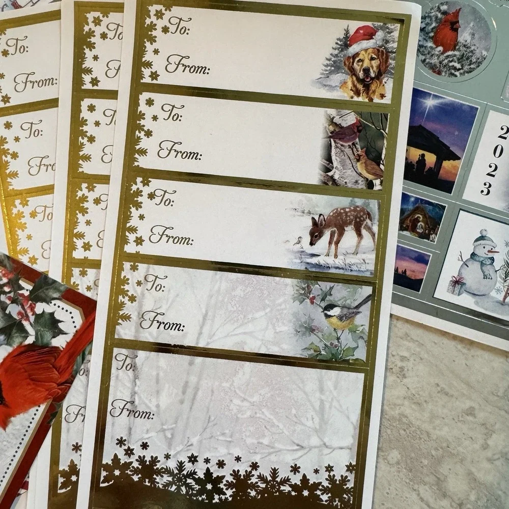 Christmas Tags & Stickers Lot Of 9 Pages Of Adhesive And Non Adhesive Mix